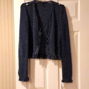NWOT Women's White House Black Market Size M Blue Metallic Knit Fringe Sweater